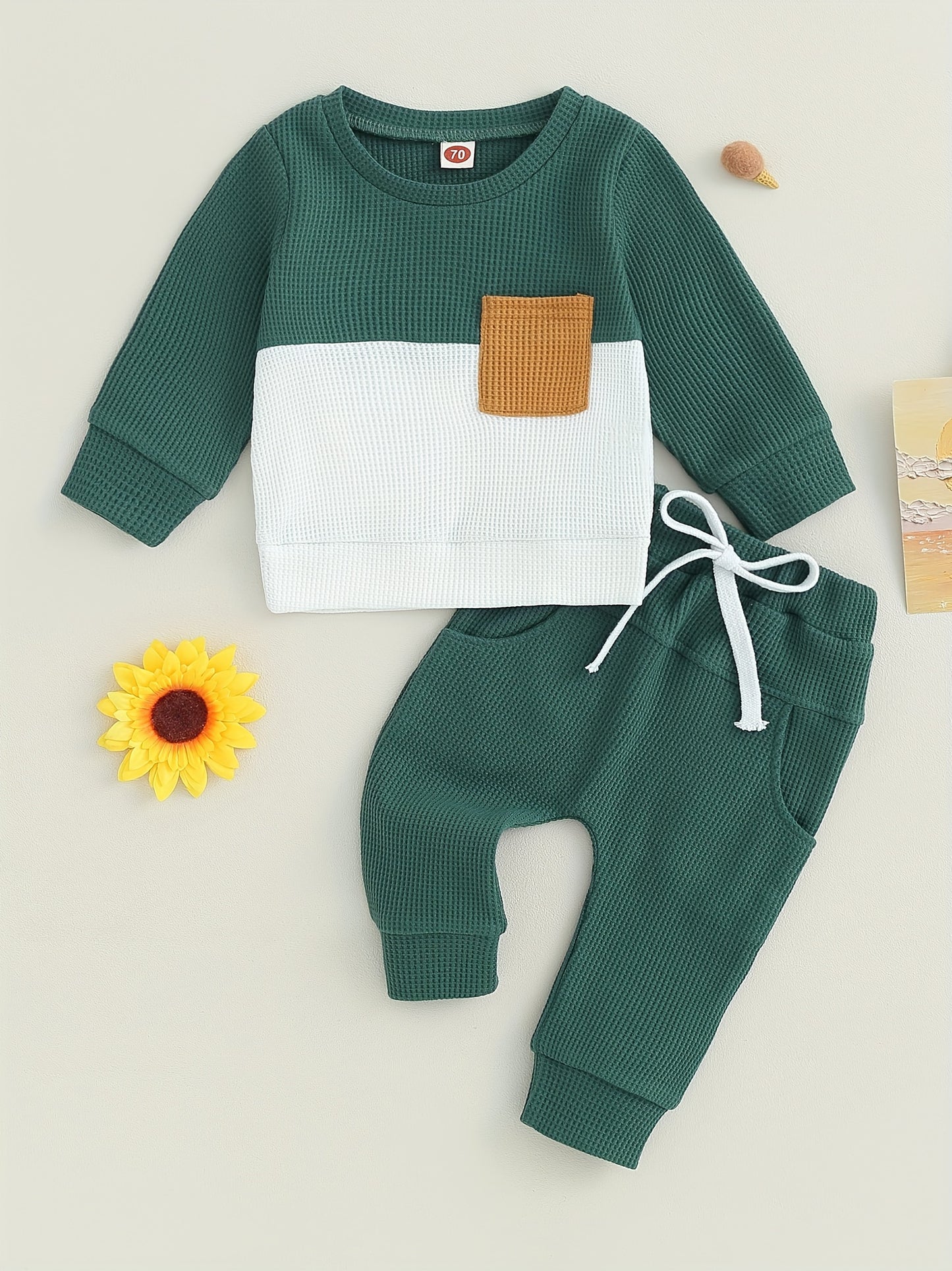 Toddler Baby Boys Pants Set, Long Sleeve Crew Neck Contrast Color Sweatshirt Elastic Waist Sweatpants Infant Clothes