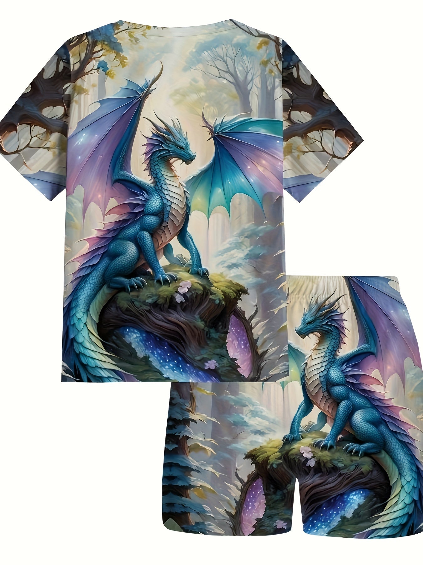 Boys Dragon Print T-Shirt Soft Polyester Crew Neck Short Sleeve Casual Tee for Teens Great for Summer and Spring Outdoor Wear
