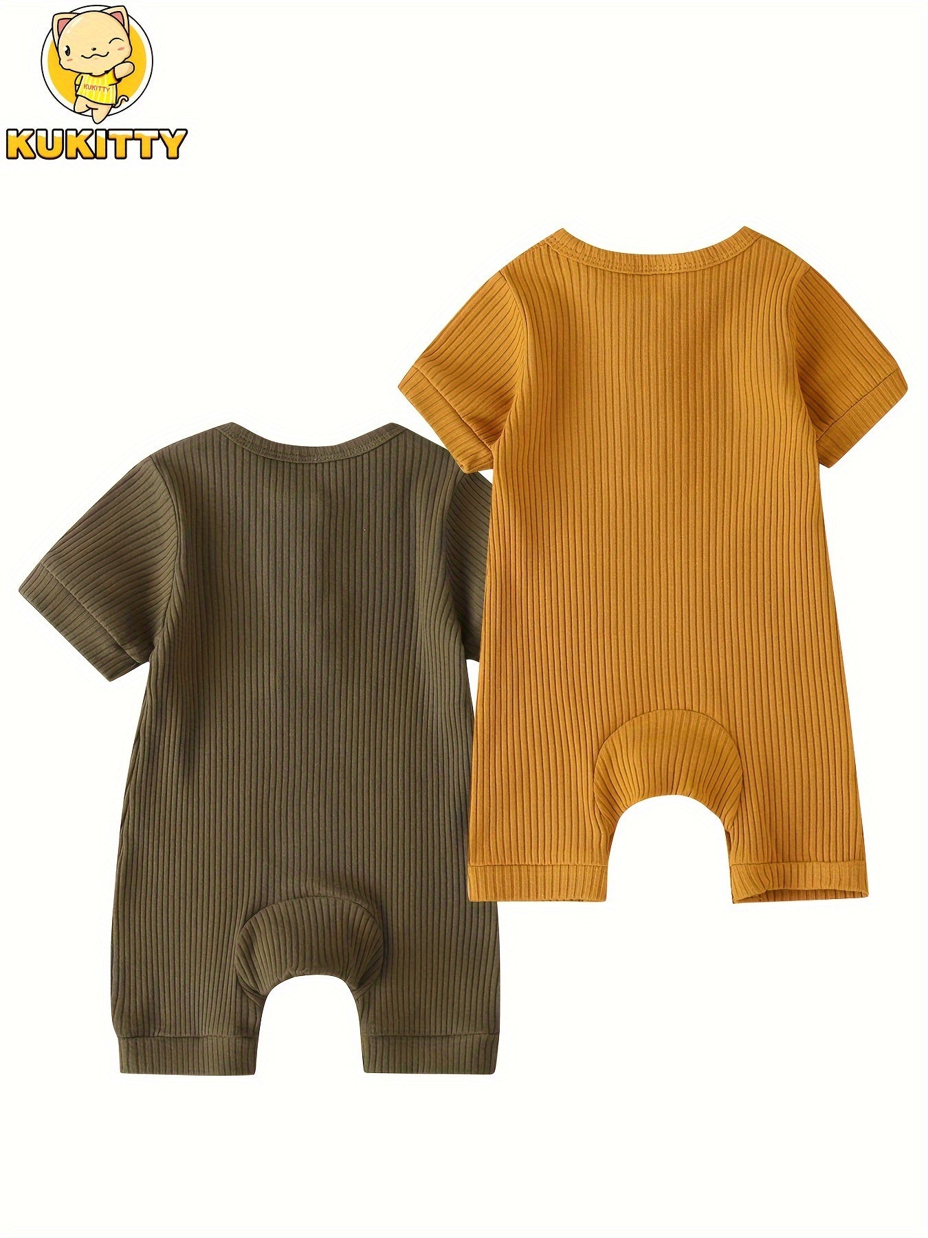 Summer Baby Romper 2 Pack KuKitty Newborn Short Sleeve Jumpsuits Solid Color for Outdoor Summer