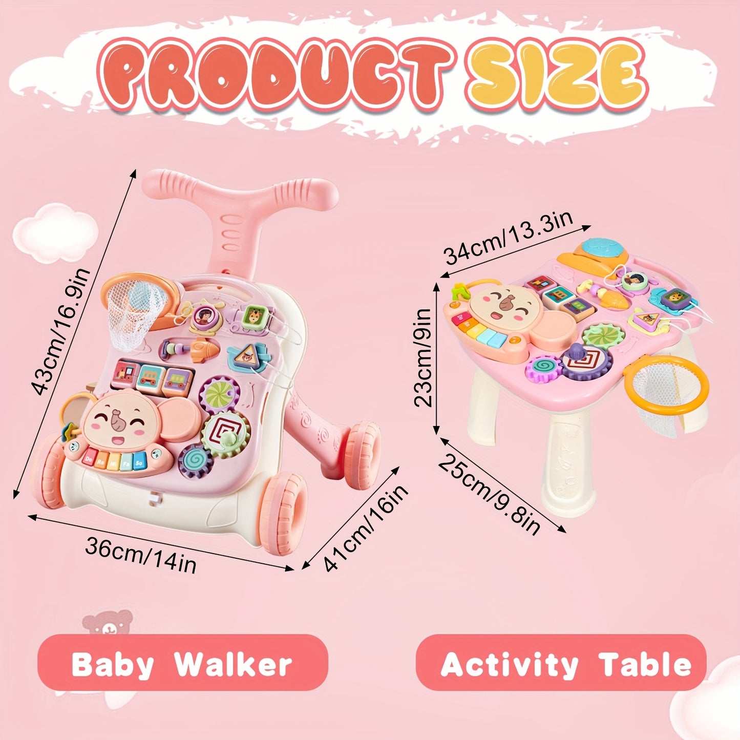 5 in 1 Baby Walker with Music Sit to Stand Early Learning Balance Bike Push Walker Movable Table Detachable Panel for Boys and Girls Ages 12 to 36 Months