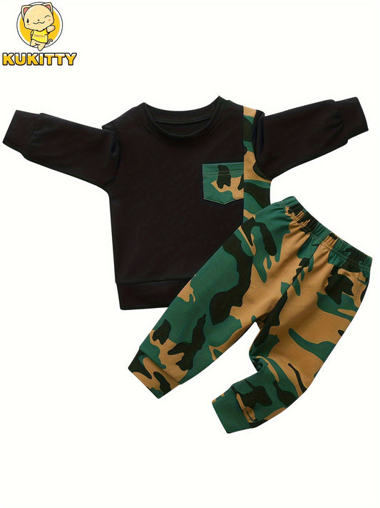 KuKitty Toddler Boys Camo Long Sleeve Sweatshirt and Pants