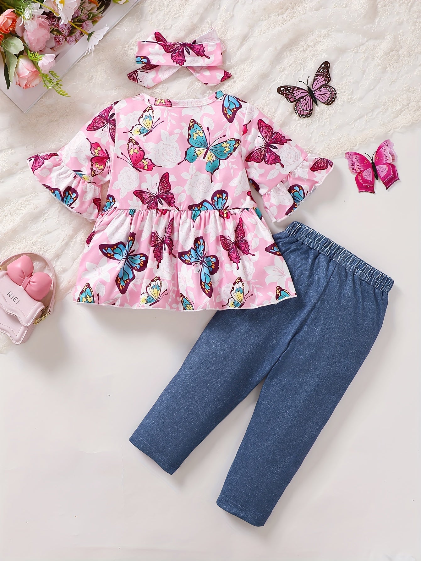 Toddler Baby Girl Winter Outfits Cute Butterfly Top And Jeans Set