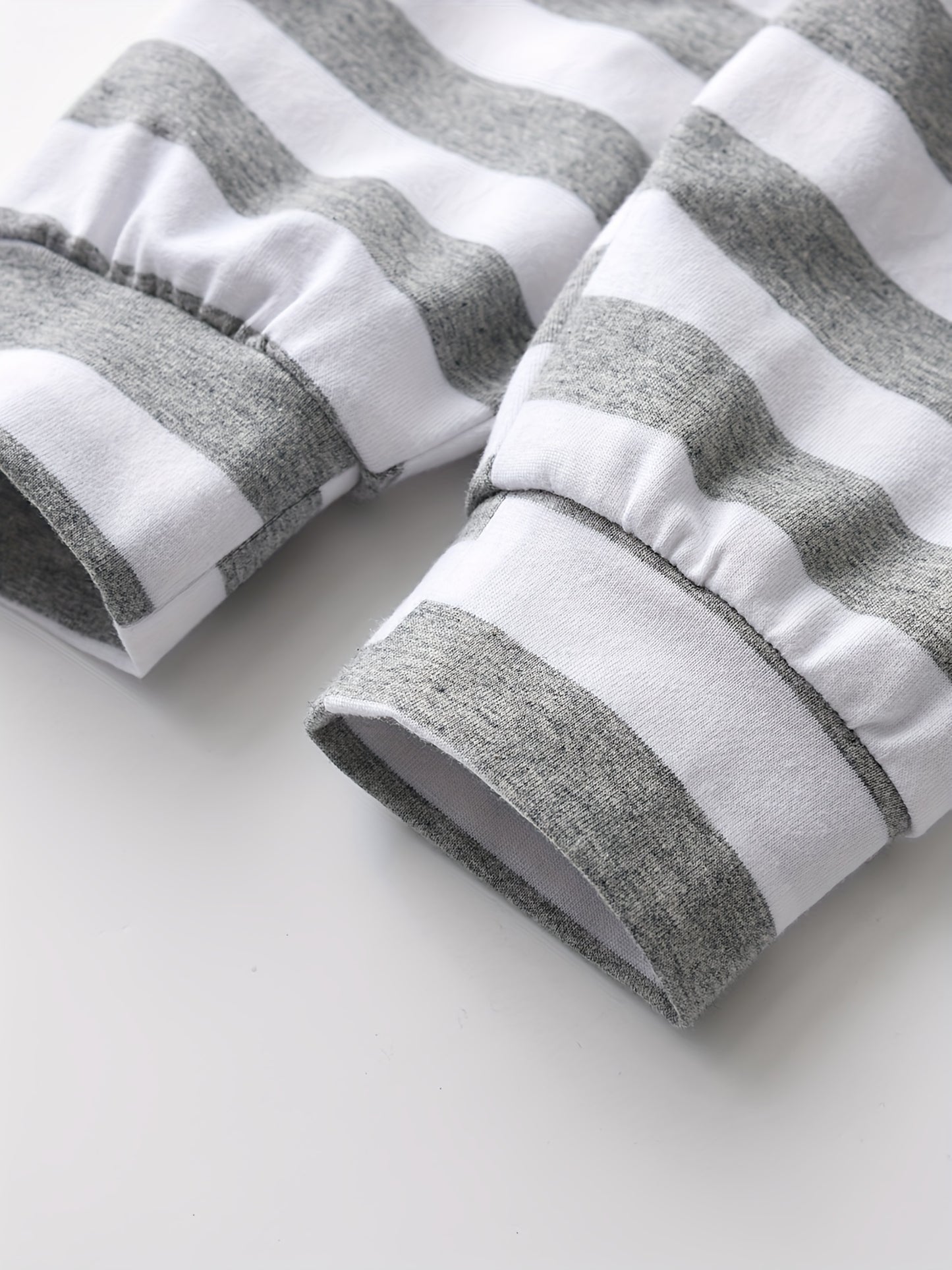 2pcs KuKitty Baby Boy Casual Outfit Set - Long Sleeve Cotton Hoodie Sweatshirt with Striped Pants, Knit Pullover, Regular Fit, Cotton Blend with Elastane, for Autumn/Winter, for Outdoor