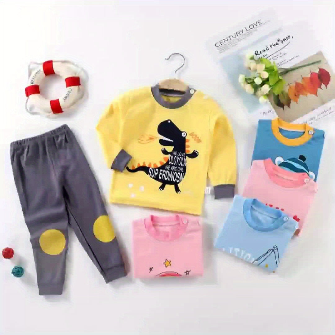 Kids Cotton Long Sleeve Top And Pants Bear Dinosaur Autumn