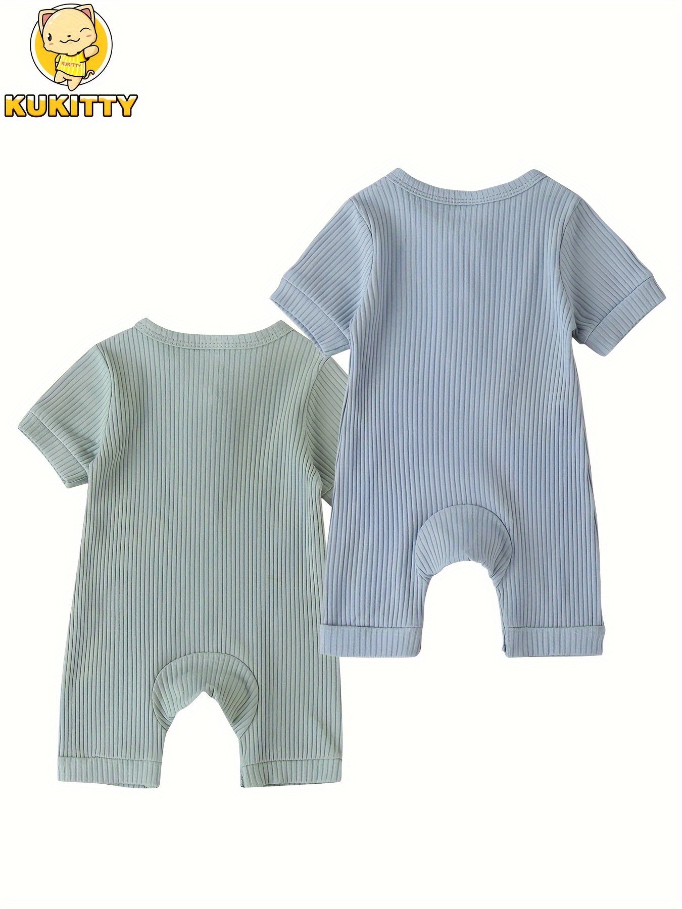 Summer Baby Romper 2 Pack KuKitty Newborn Short Sleeve Jumpsuits Solid Color for Outdoor Summer