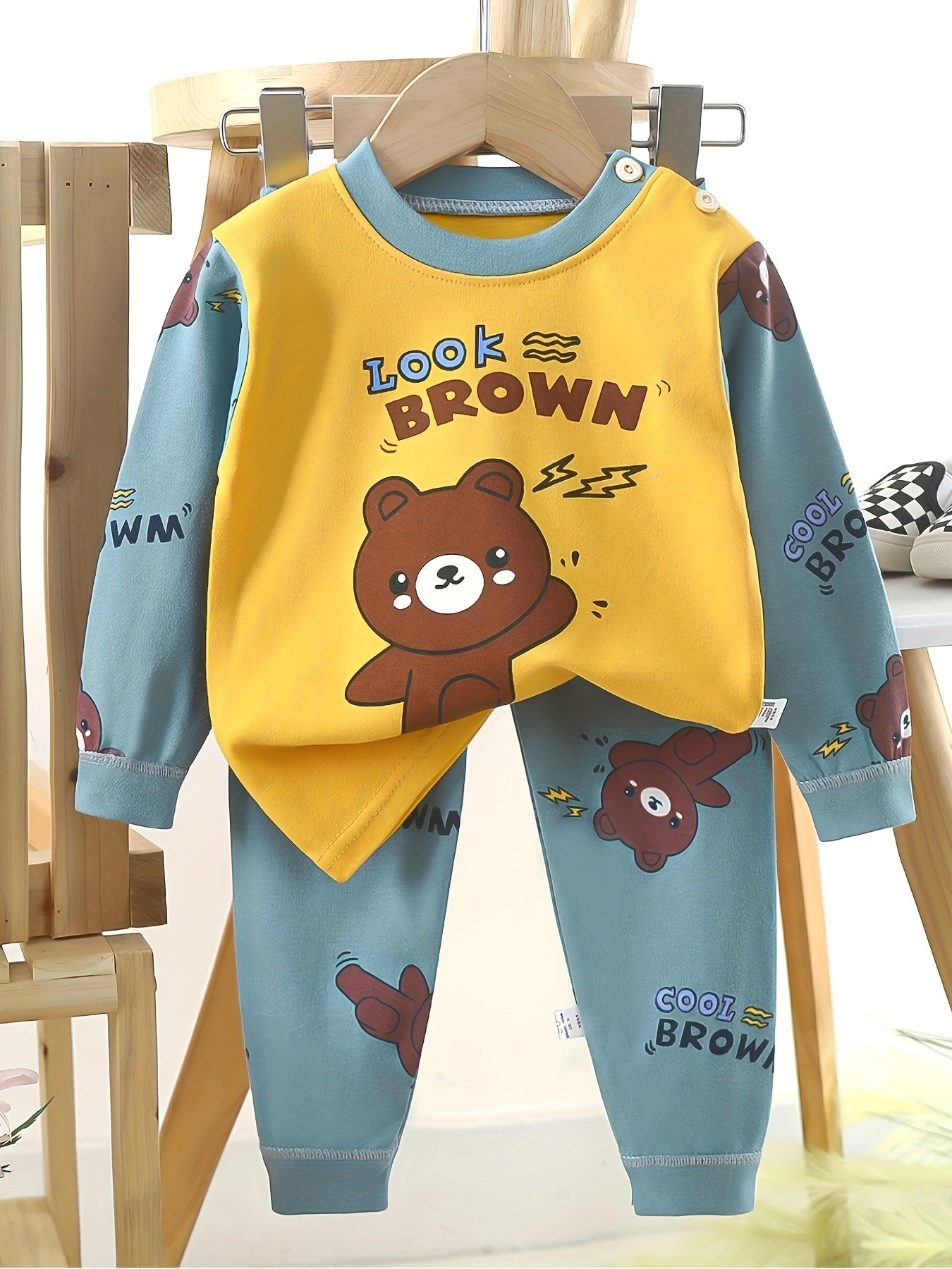 Kids Cotton Long Sleeve Top And Pants Bear Dinosaur Autumn