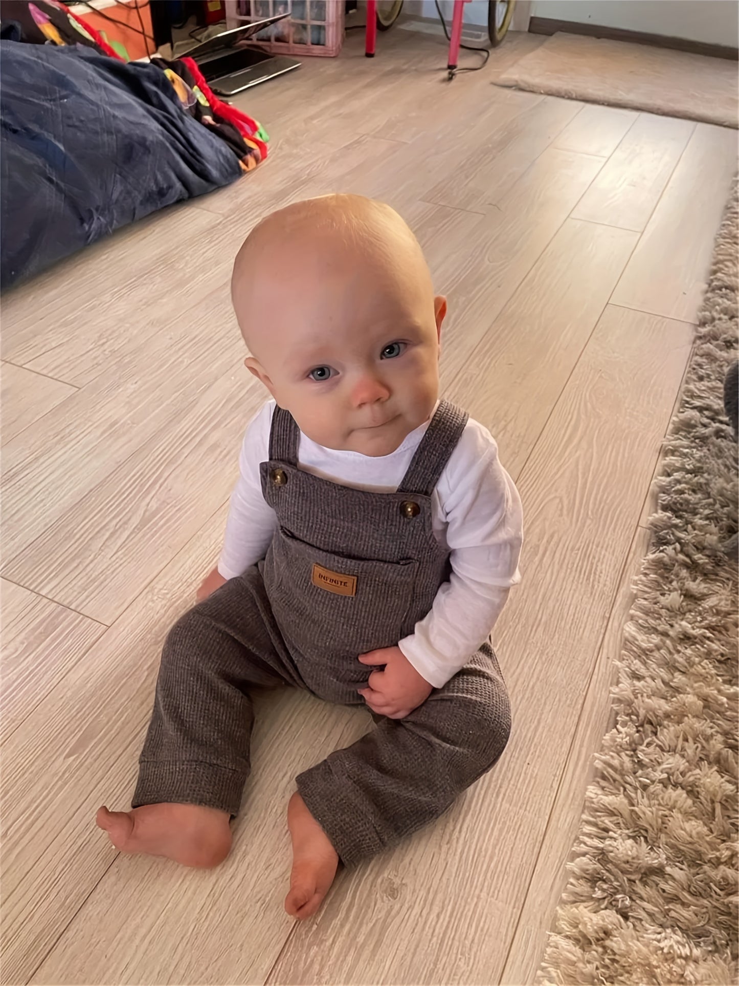 KuKitty 2Pcs Infant Baby Boy Overalls Solid Color Pocket Suspender Pants Jumpsuit