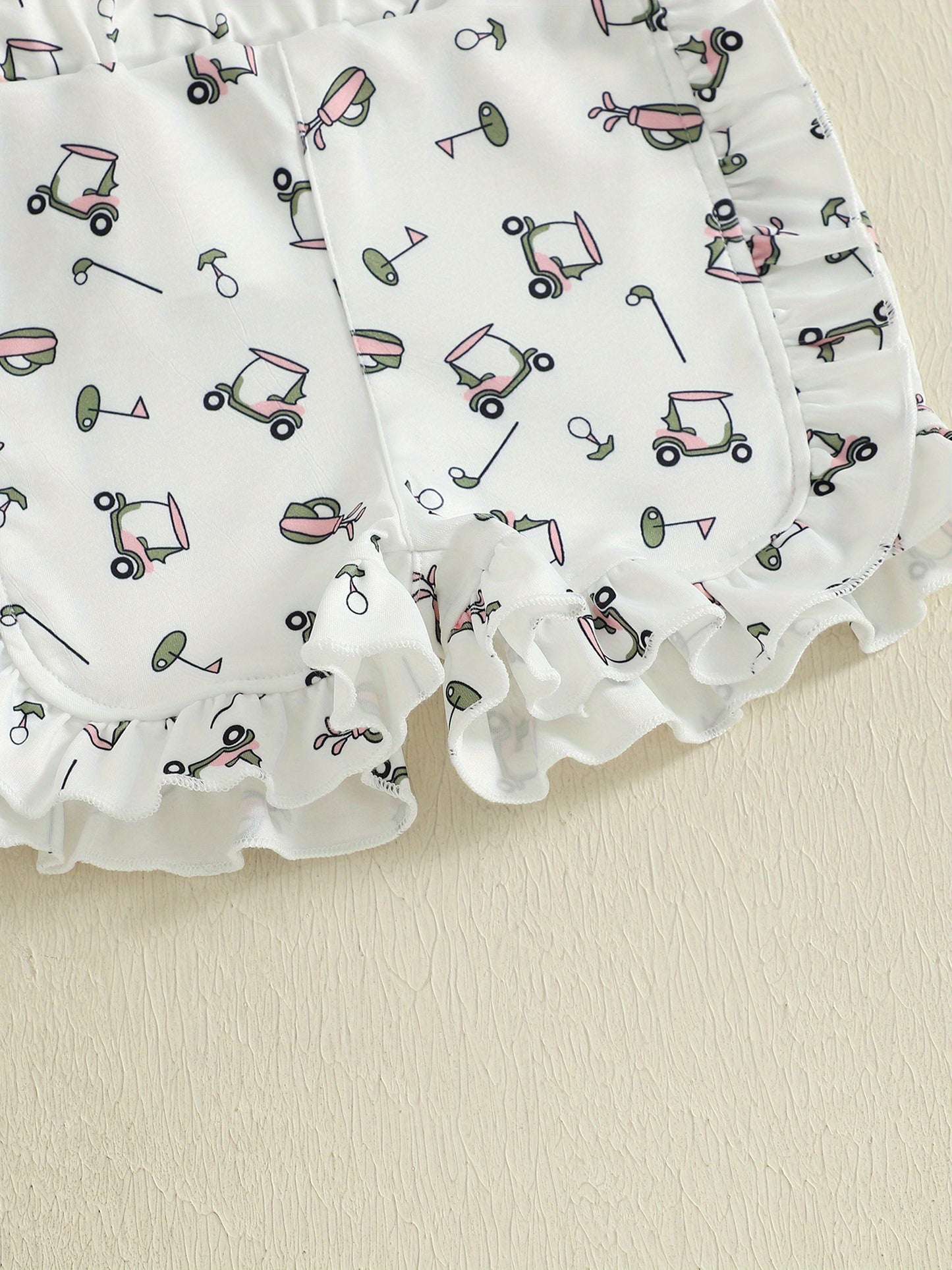 Toddler Girls Summer Outfit Golf Print Embroidery Short Sleeve T-Shirt and Elastic Shorts Set Cute 2 Piece Clothes for Outdoor Activities
