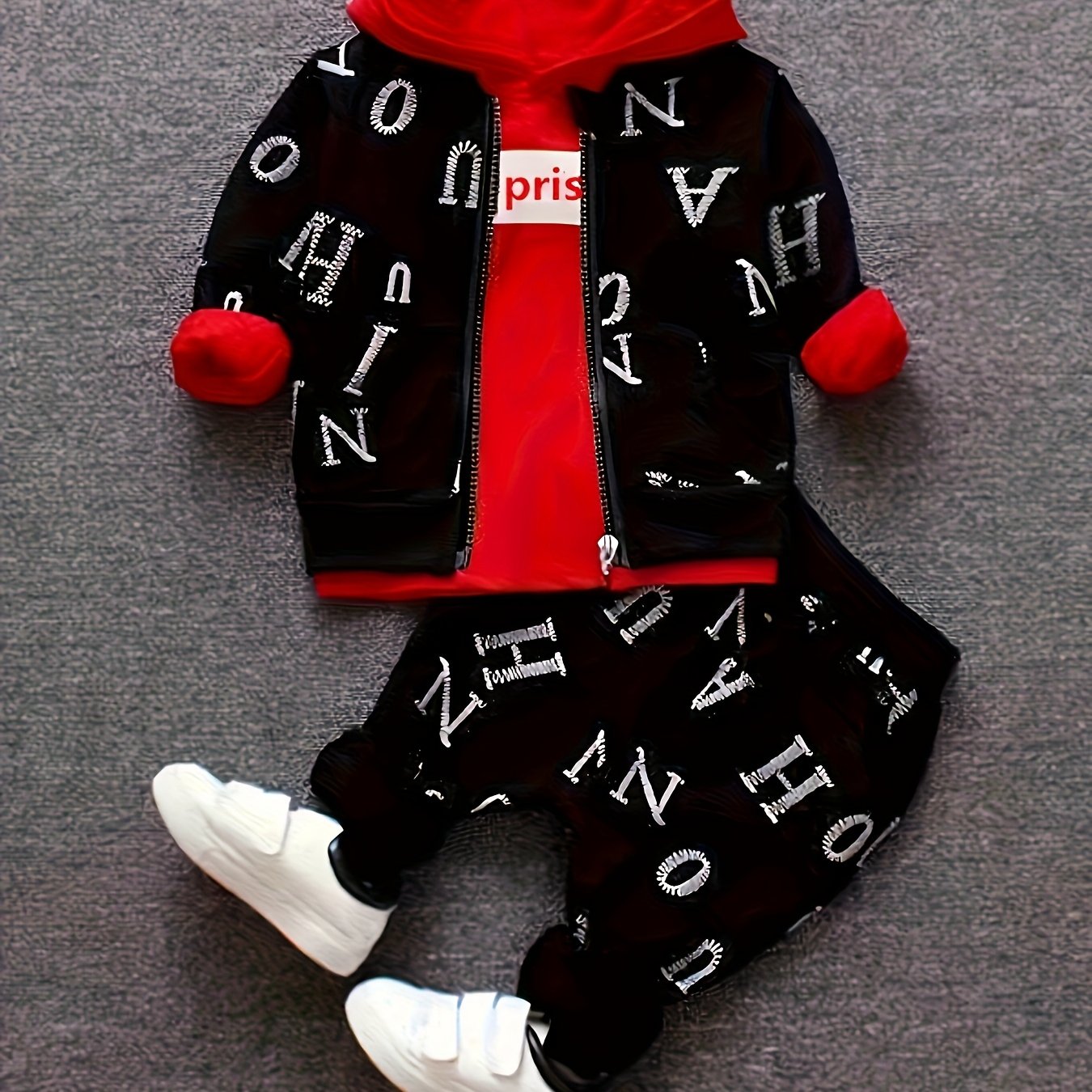 New Boys' Fashion In Spring Is Full Of Printed Letters, Long Sleeves And Hooded Three-piece Suit, And Boys' Casual Trousers Suit In Autumn.