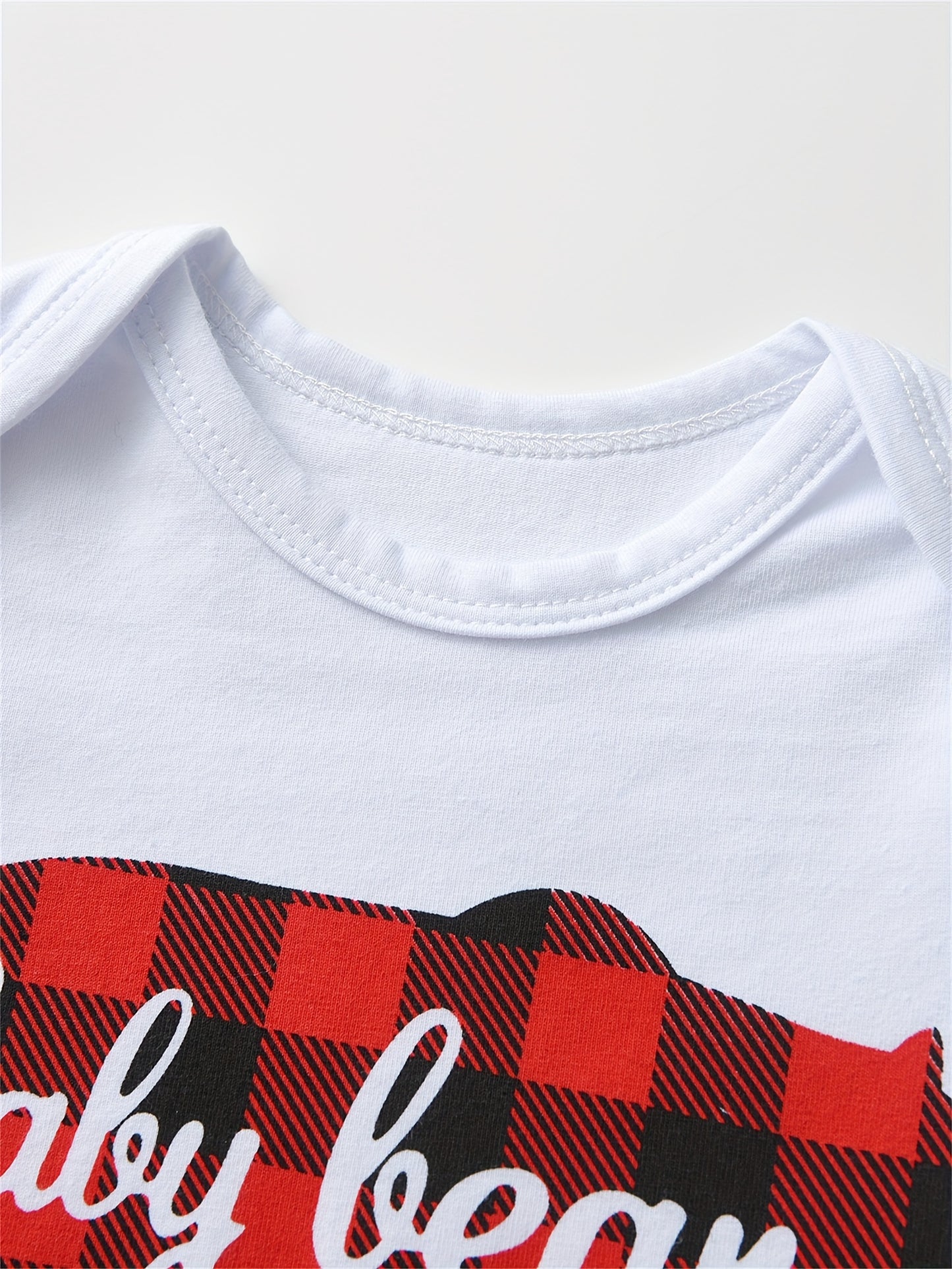 KuKitty Newborn Baby Boy Red Plaid Long Sleeve Outfit Set with Bear Pattern Bodysuit Pants and Hat for Outdoor Use