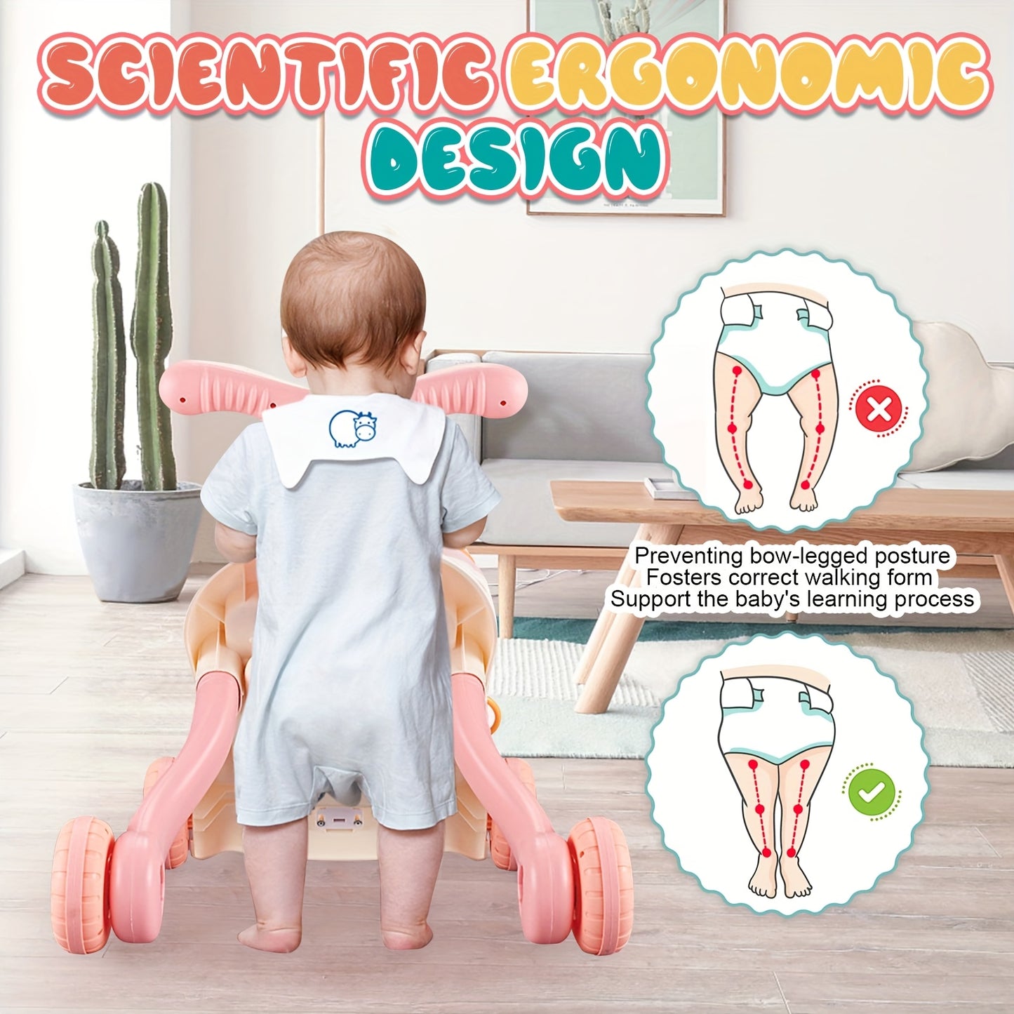 5 in 1 Baby Walker with Music Sit to Stand Early Learning Balance Bike Push Walker Movable Table Detachable Panel for Boys and Girls Ages 12 to 36 Months