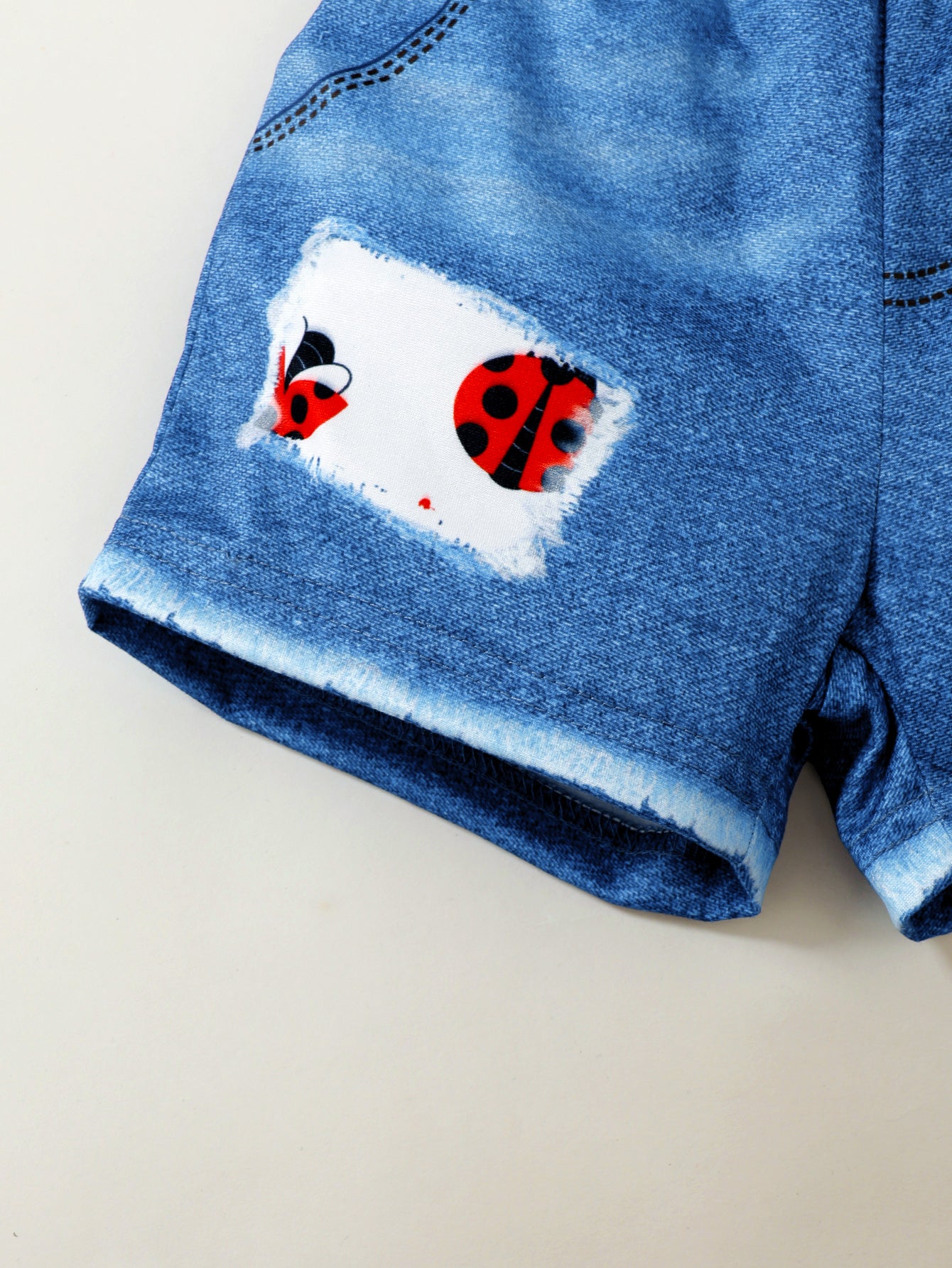 Cute Ladybug Baby Girl Ruffle Trim Sleeve T-Shirt and Shorts Outdoor Set Toddler Girl Casual Summer Outfit