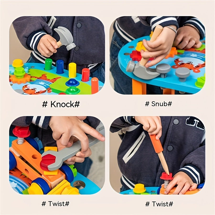 Kids Wooden DIY Disassembly Tool Table Simulation Toy with Screws and Nuts for Creative Play and Skill Development
