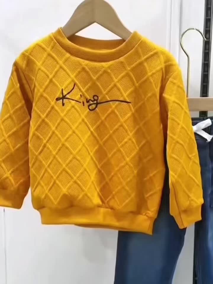 Boys Long Sleeve Orange Round Neck Sweatshirt Two Piece Set