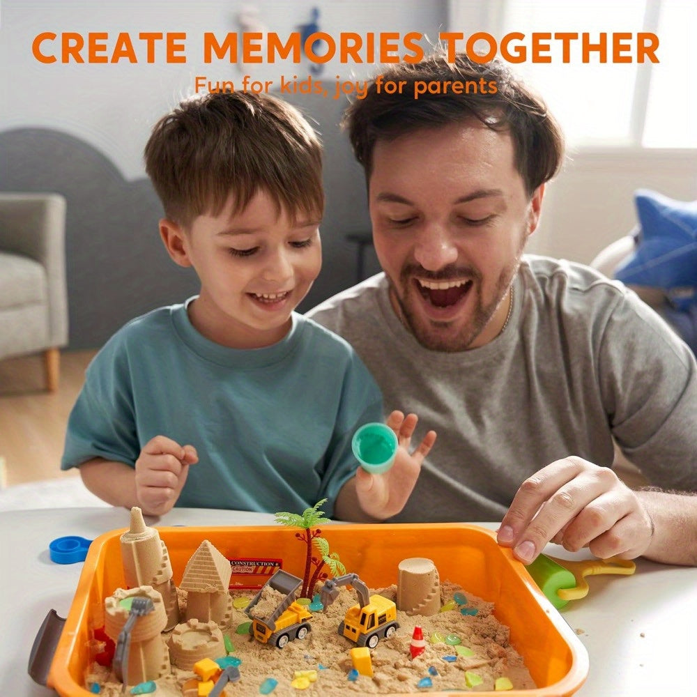 DIY Construction Sensory Bin for Toddlers with Glow in The Dark Stones Sandbox with Lid Castle Building Kit Preschool Learning Activities Gifts for Boys and Girls Age 3 and Up
