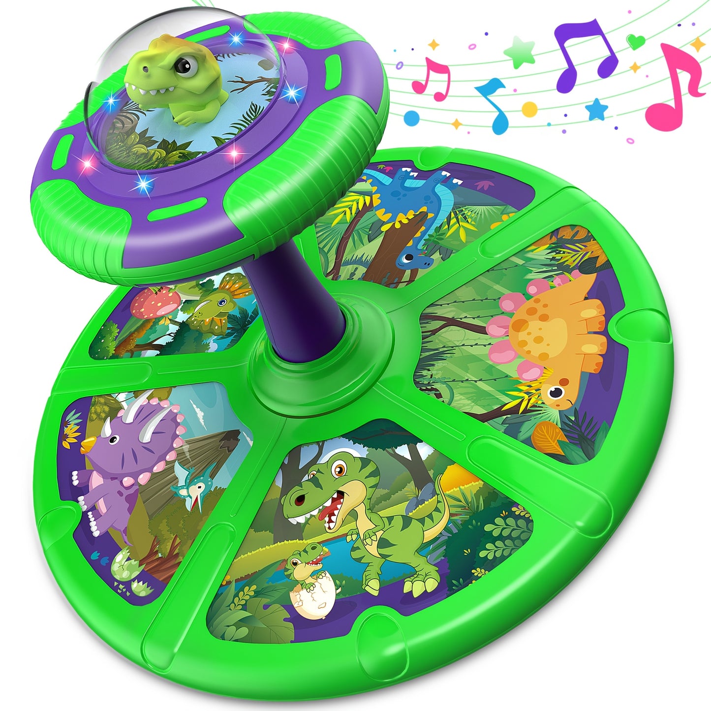 360 Degree Spinning Dinosaur Toy for Youngsters 2 to 3 Years Interactive Sensory Activity Center with Lights Music and 4 Dinosaur Buttons Pink Green Educational Gift for Boys and Girls