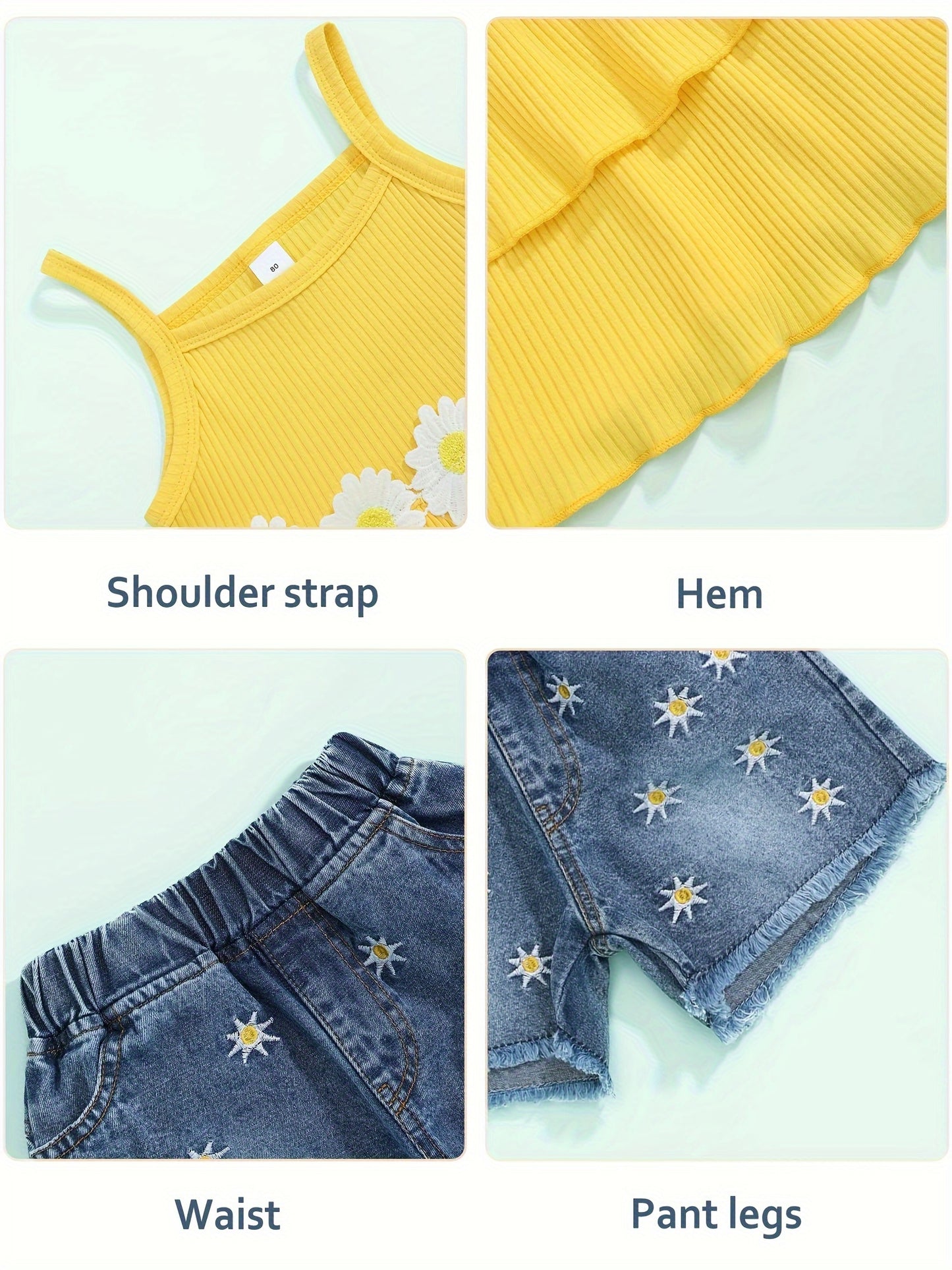 Ruffle Girl Summer Ruffle Floral Toddler Girls Clothes Sleeveless Tops Denim Shorts Set
