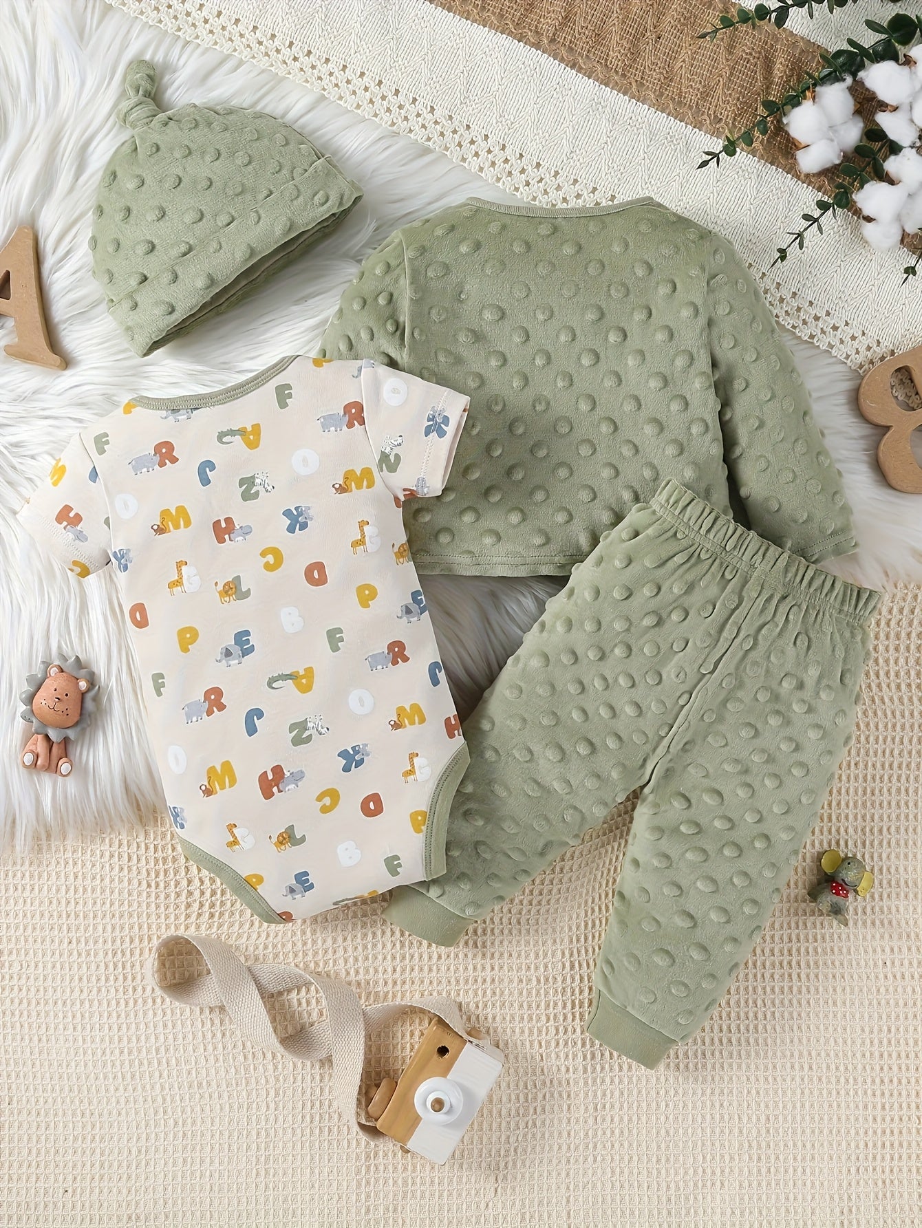 Cartoon Lion Jumpsuit Four Piece Baby Boy Autumn Winter Set
