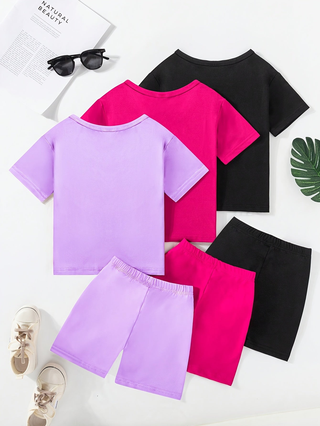 3 Sets Toddler Girls Outfits Los Angeles Letter Print Short Sleeve T Shirt Tops Casual Shorts Set Comfy Versatile Summer Sets