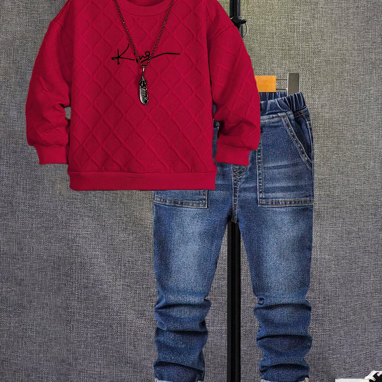 Boys Long Sleeve Orange Round Neck Sweatshirt Two Piece Set