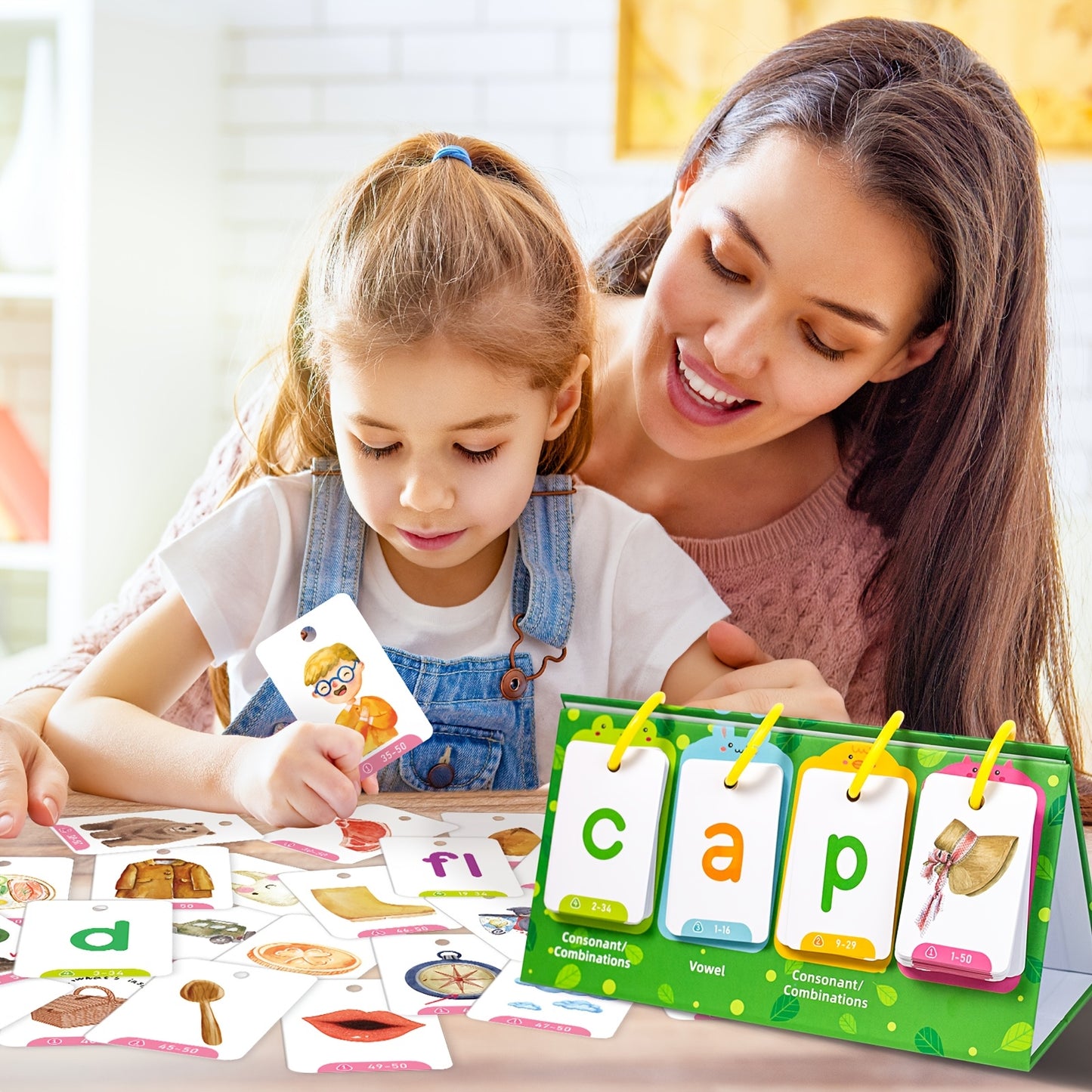 CVC Word Flip Charts Double Sided Desktop Chart Card Set 129pcs Interactive Spelling Game Word Building Cards Educational Spelling Toy Literacy Learning Card Classroom Educational Toys For Kids