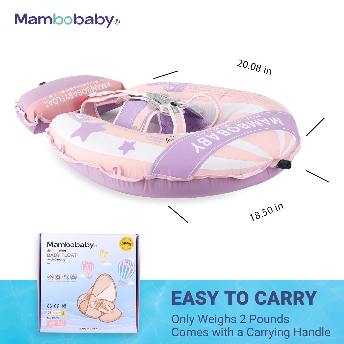 Mambobaby Baby Swimming Float With Sunshade For Infant Non Inflatable Pool Accessories Outdoor Summer Play Water Games Floater