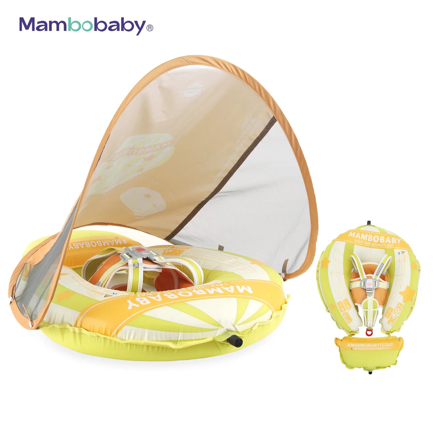 Mambobaby Baby Swimming Float With Sunshade For Infant Non Inflatable Pool Accessories Outdoor Summer Play Water Games Floater