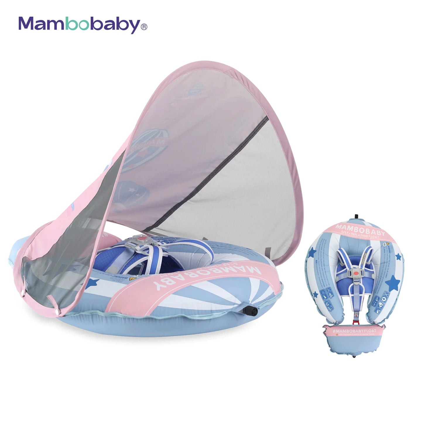 Mambobaby Baby Swimming Float With Sunshade For Infant Non Inflatable Pool Accessories Outdoor Summer Play Water Games Floater