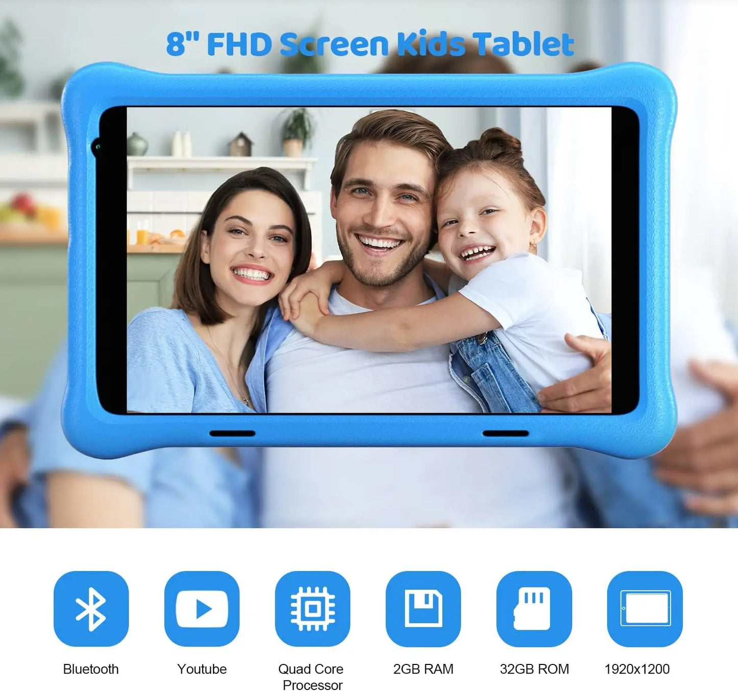 8 Inch Kids Tablet Android 11 Quad Core 2GB RAM 32GB Case