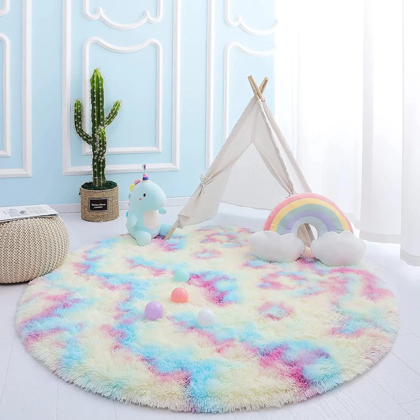 Noahas Round Rainbow Rug For Girls Kids Bedroom Rug