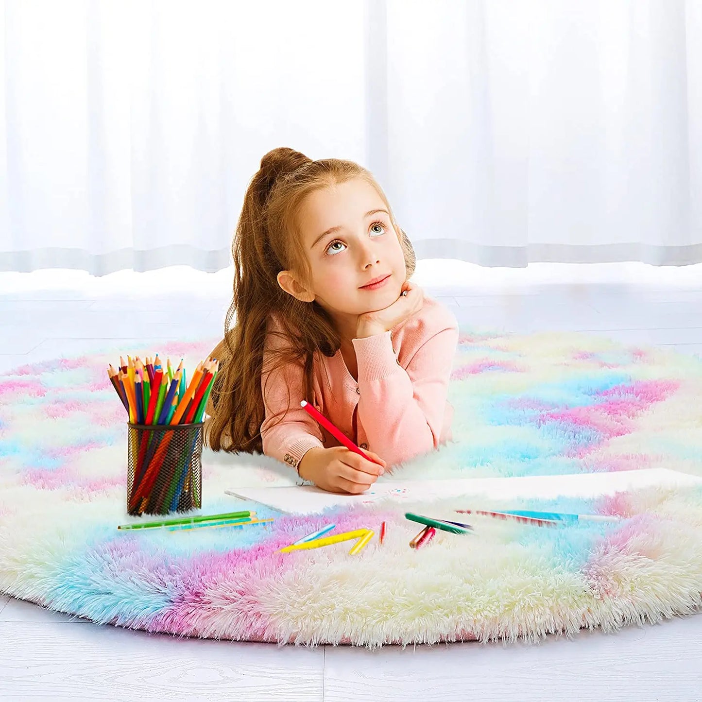 Noahas Round Rainbow Rug For Girls Kids Bedroom Rug