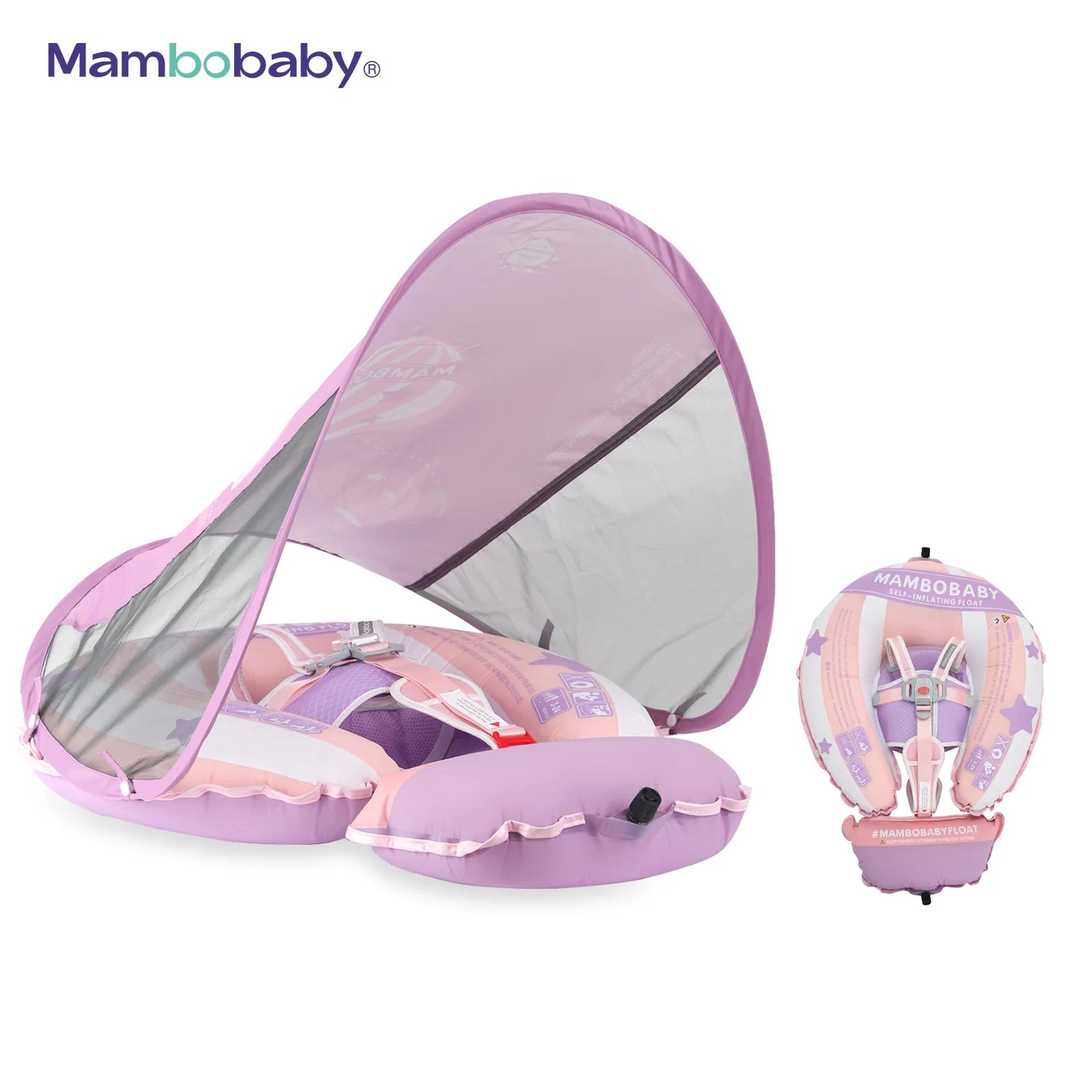Mambobaby Baby Swimming Float With Sunshade For Infant Non Inflatable Pool Accessories Outdoor Summer Play Water Games Floater