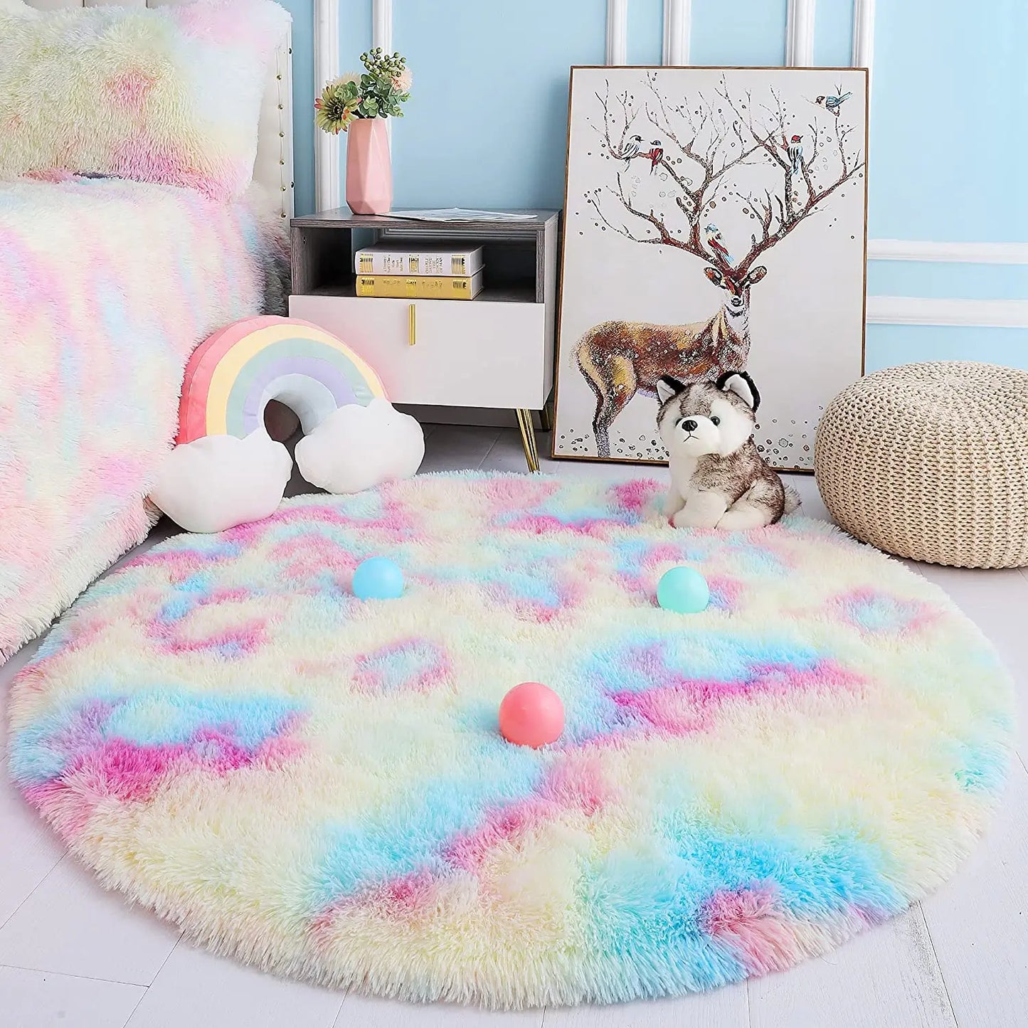 Noahas Round Rainbow Rug For Girls Kids Bedroom Rug