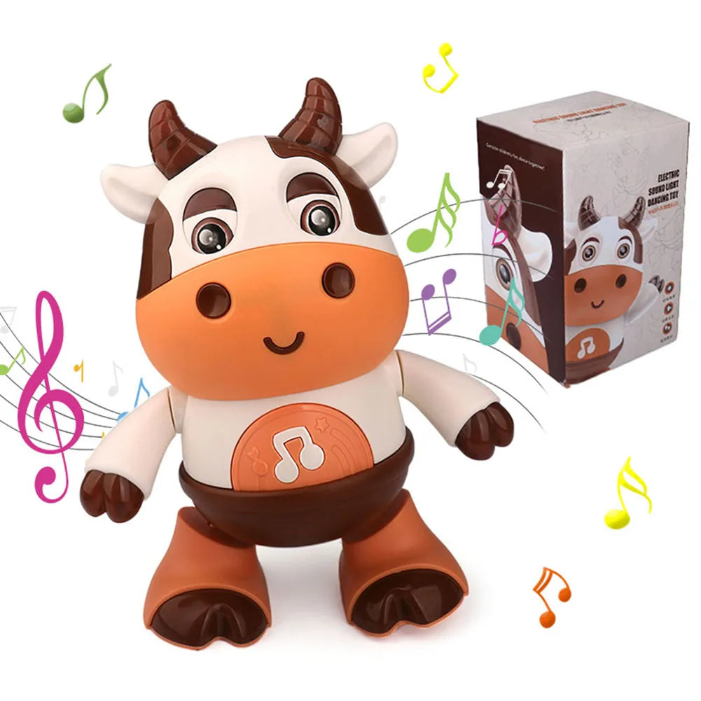 Electric Early Education Movable Toy with Music and Light Glowing Cattle Doll Interactive Cow Toy for Children Birthday Gift