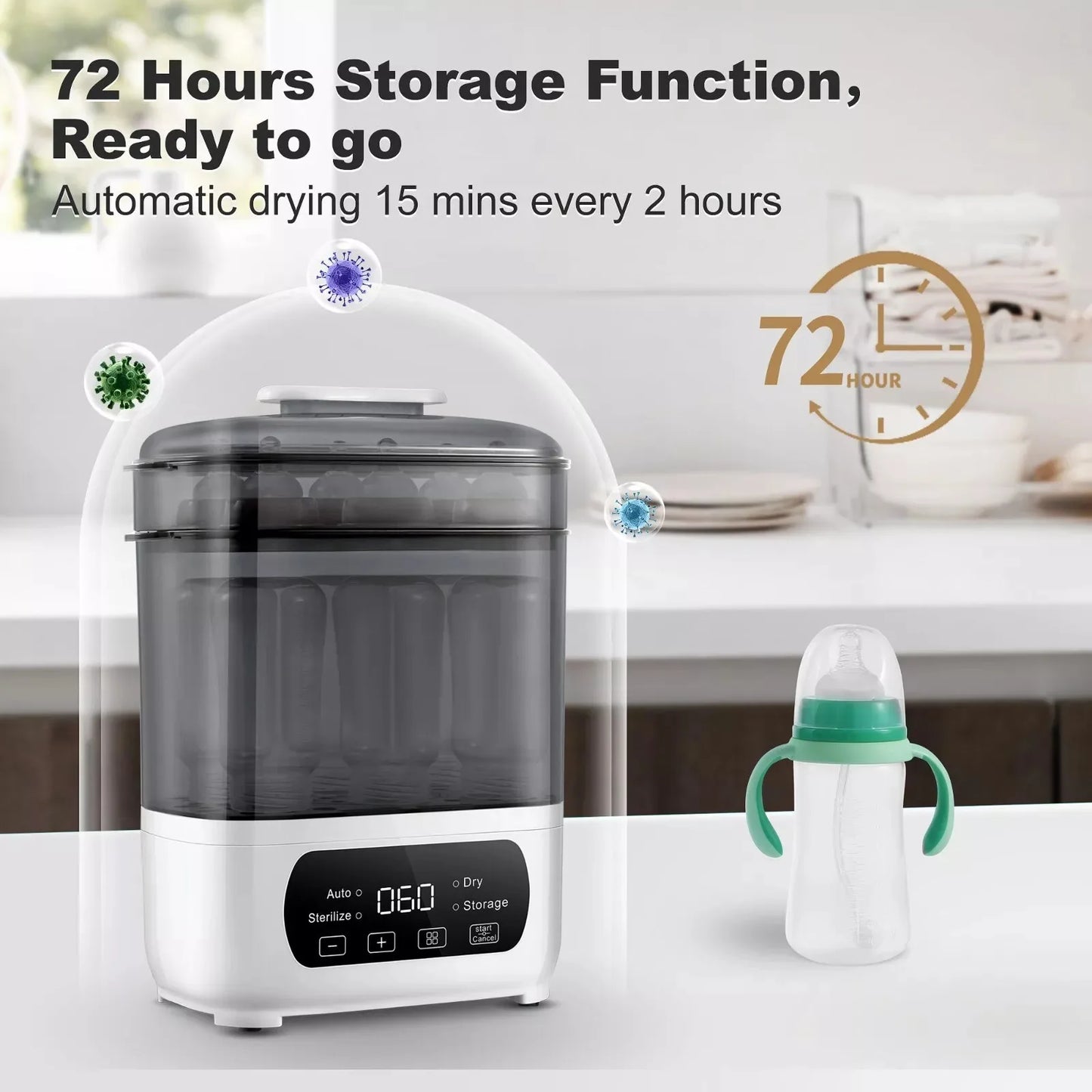 Tieasy 4 in 1 Electric LED Touch Screen Multi Function Gray Baby Bottle Sterilizer Dryer BBS001