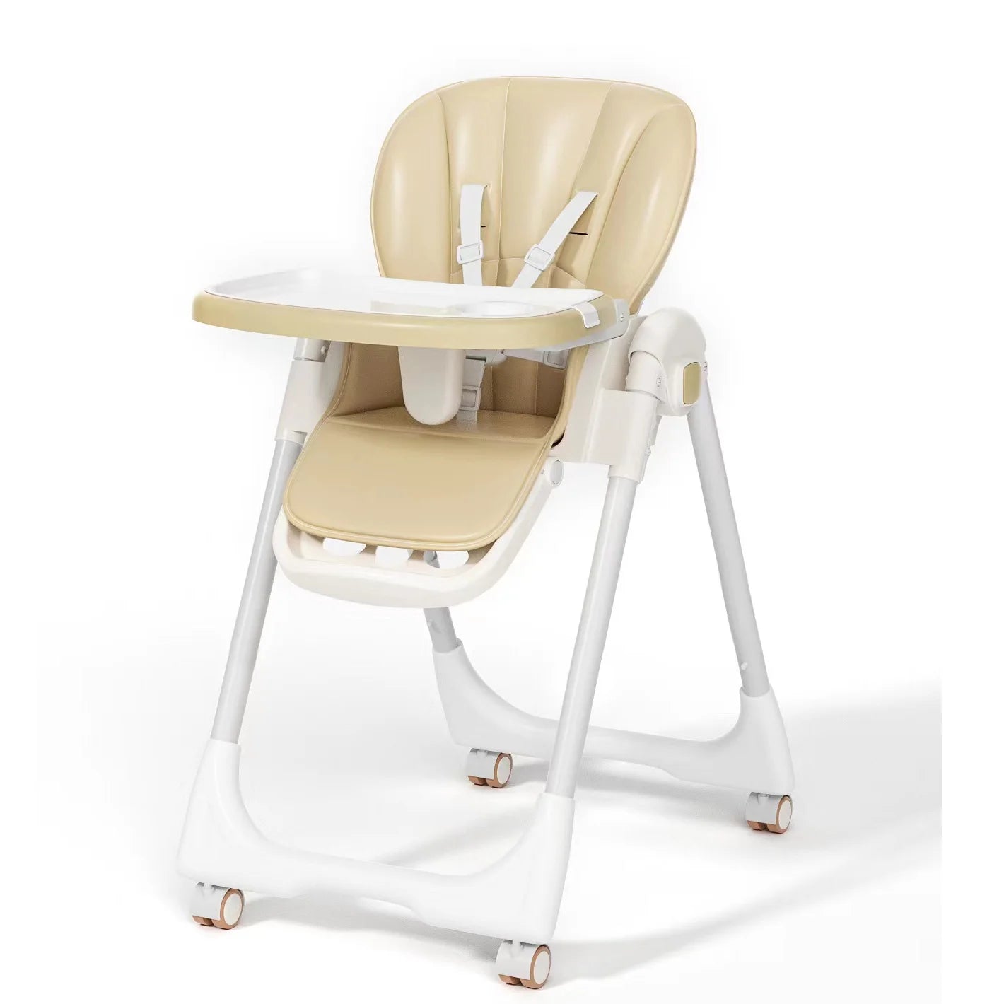 Sejoy Adjustable Baby High Chair with 5 Point Harness 3 Tier Tray and Wheels CE CPC Certified Children's Dining Chair