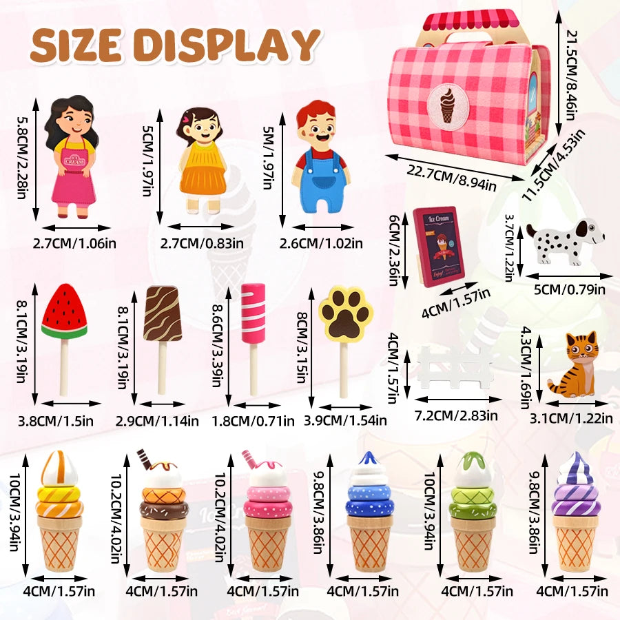 Wooden Ice Cream Toys Montessori Role Play Educational Shop