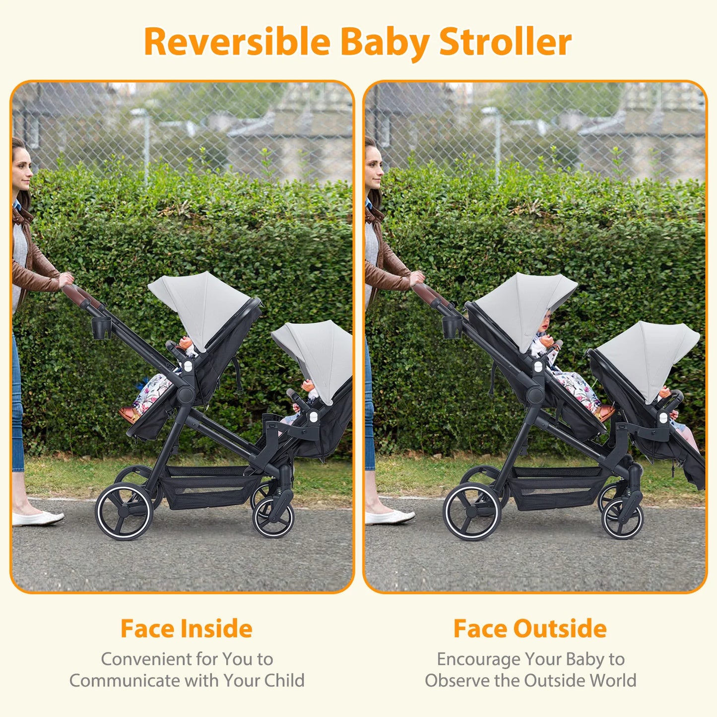 Double Tandem Stroller for Infants and Toddlers Non Foldable