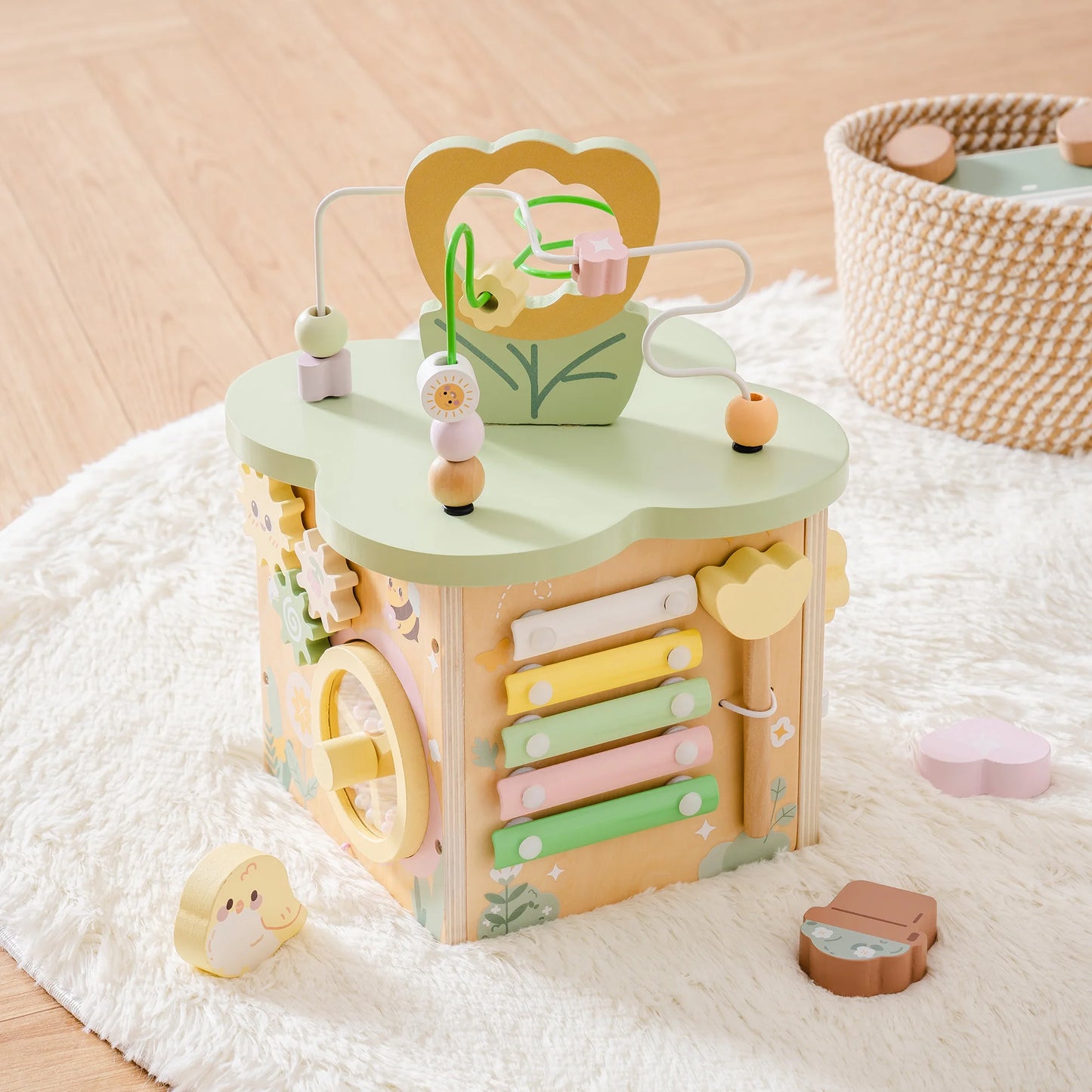 Robotime Wooden Montessori Activity Cube 9 Games in 1 Educational Toy for Toddlers