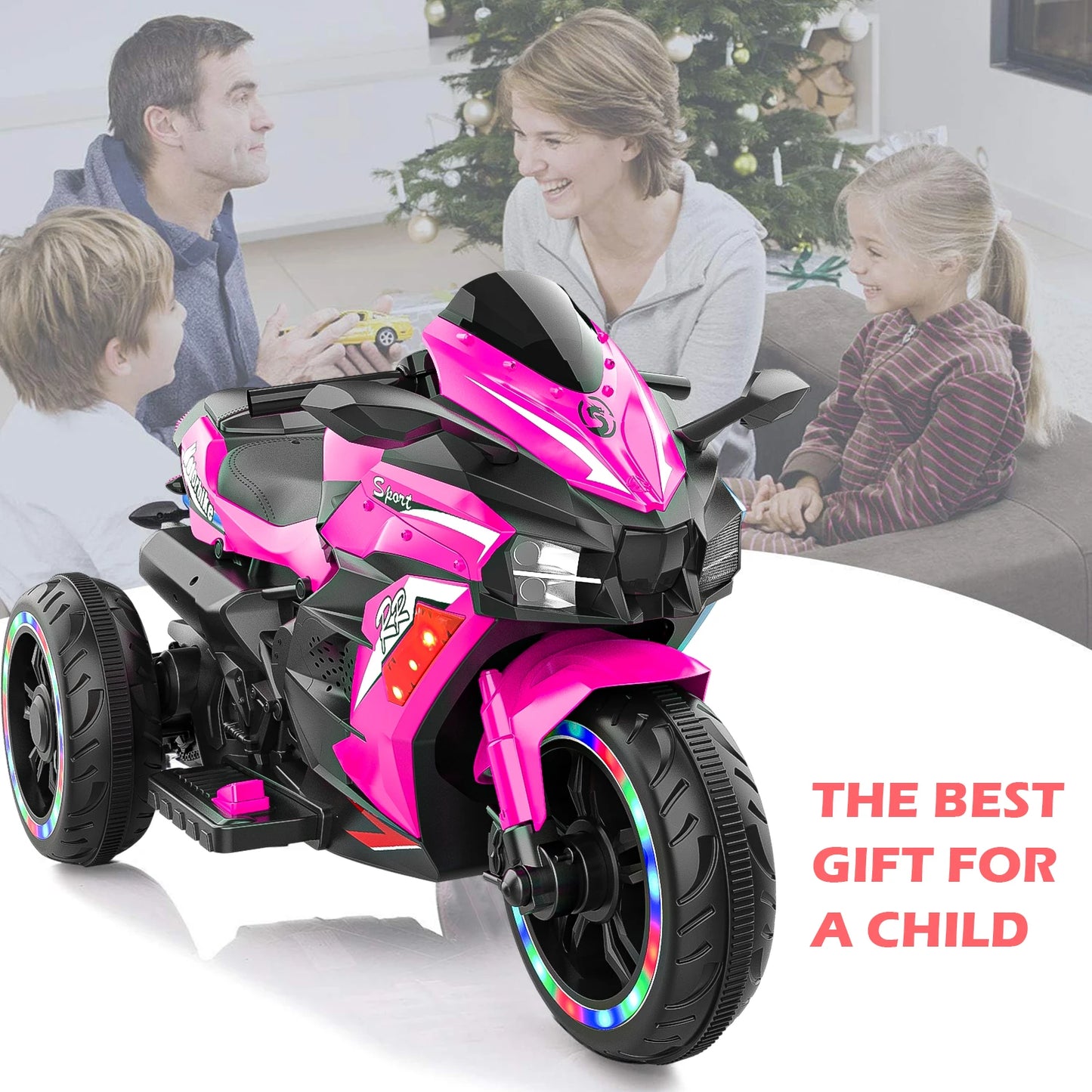Kids 12V Electric Three Wheel Ride On Motorcycle With LED