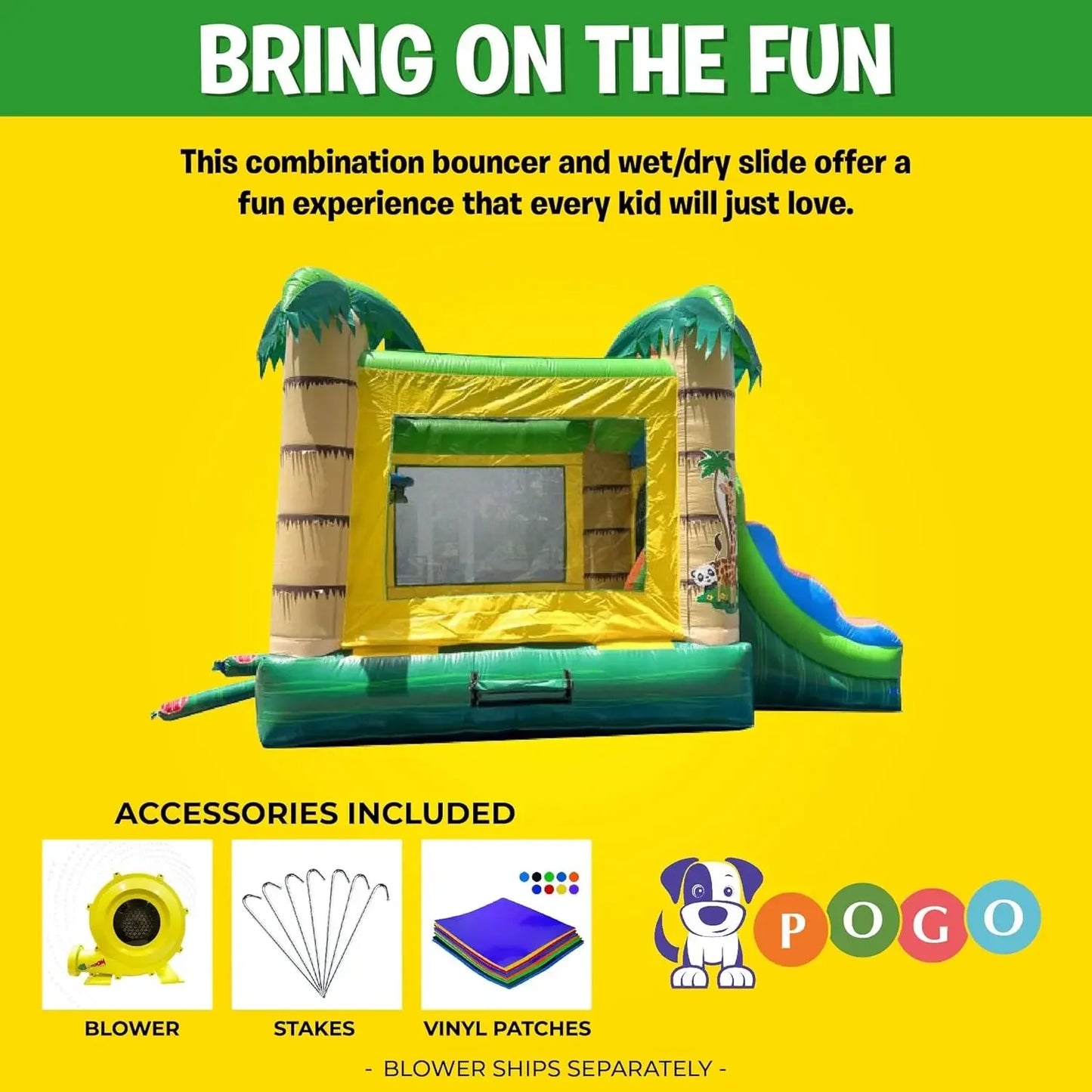 Inflatable Bounce House with Slide for Kids 12 x 12 x 18 Foot Backyard Tropical Jungle Castle Smiley Face Combo Bouncer
