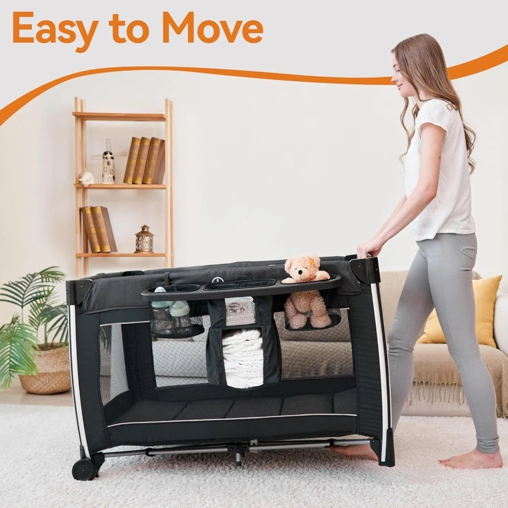 Grey 4 In 1 Portable Baby Crib Deluxe Nursery Center