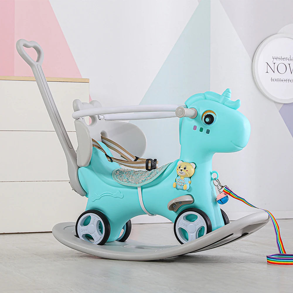 Toddler Rocking Horse Balance Bike Ride On Toy With Push Handle Backrest And Balance Board For Boys And Girls