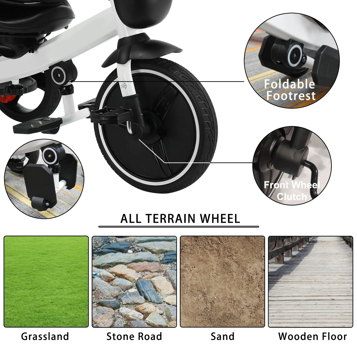 Baby Stroller Tricycle Ride Bike 5 In 1 Adjustable Canopy