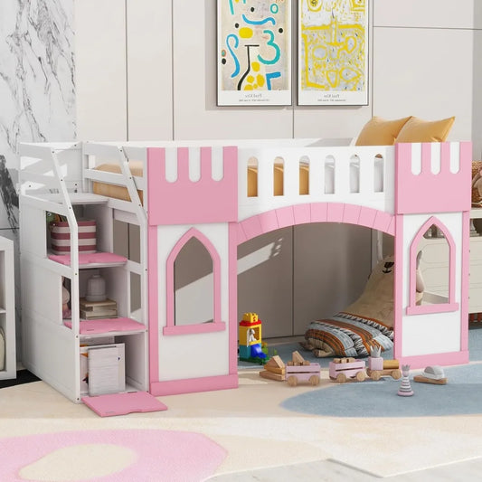 Harper Twin Loft Bed With Storage Staircase And Window