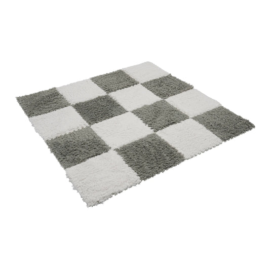 Fluffy Square Rugs 16Pcs Gray White Floor Mats For Kids