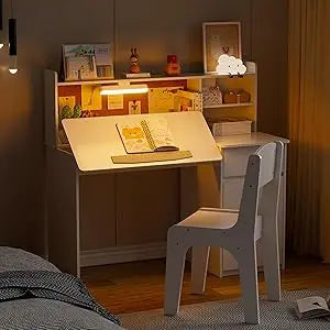 Kids Study Desk And Chair Set Wooden Table With Tilt Desktop