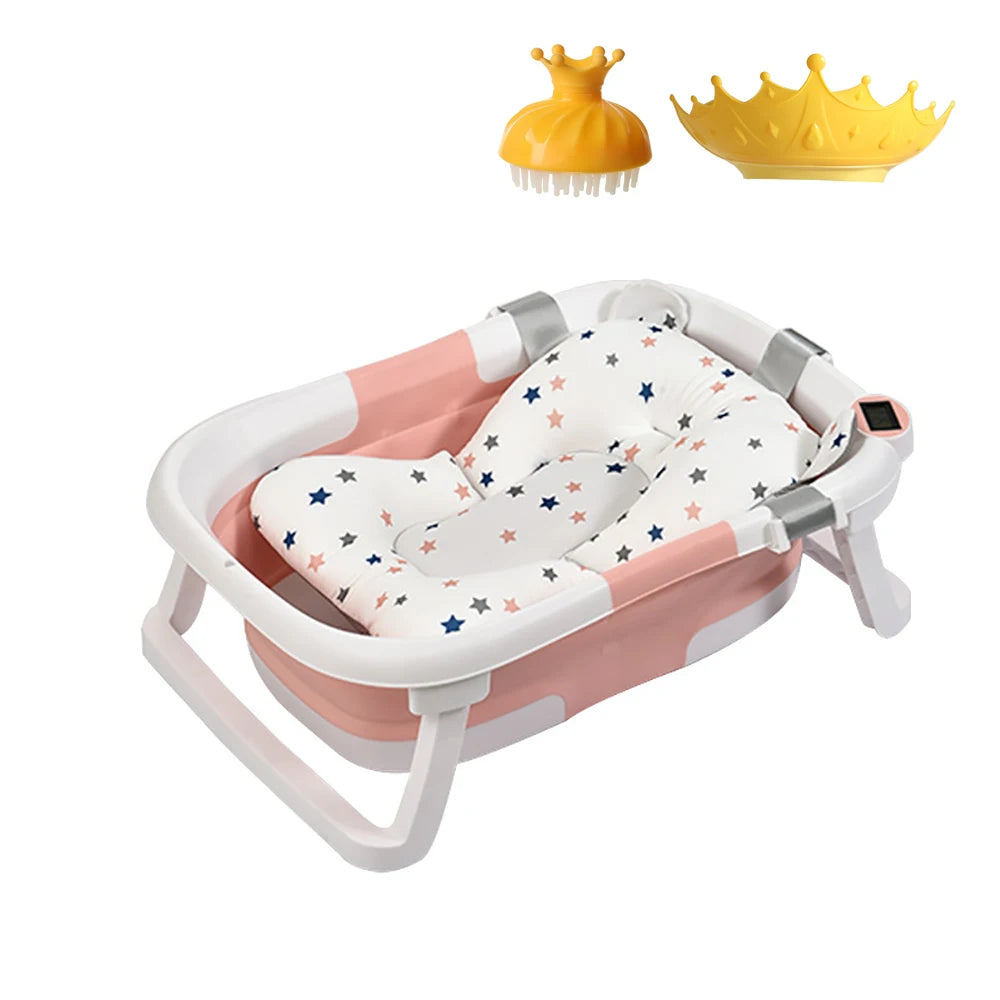 Portable Collapsible Baby Bathtub for Newborn to Toddler Durable Infant Bath Tub with Soft Cushion