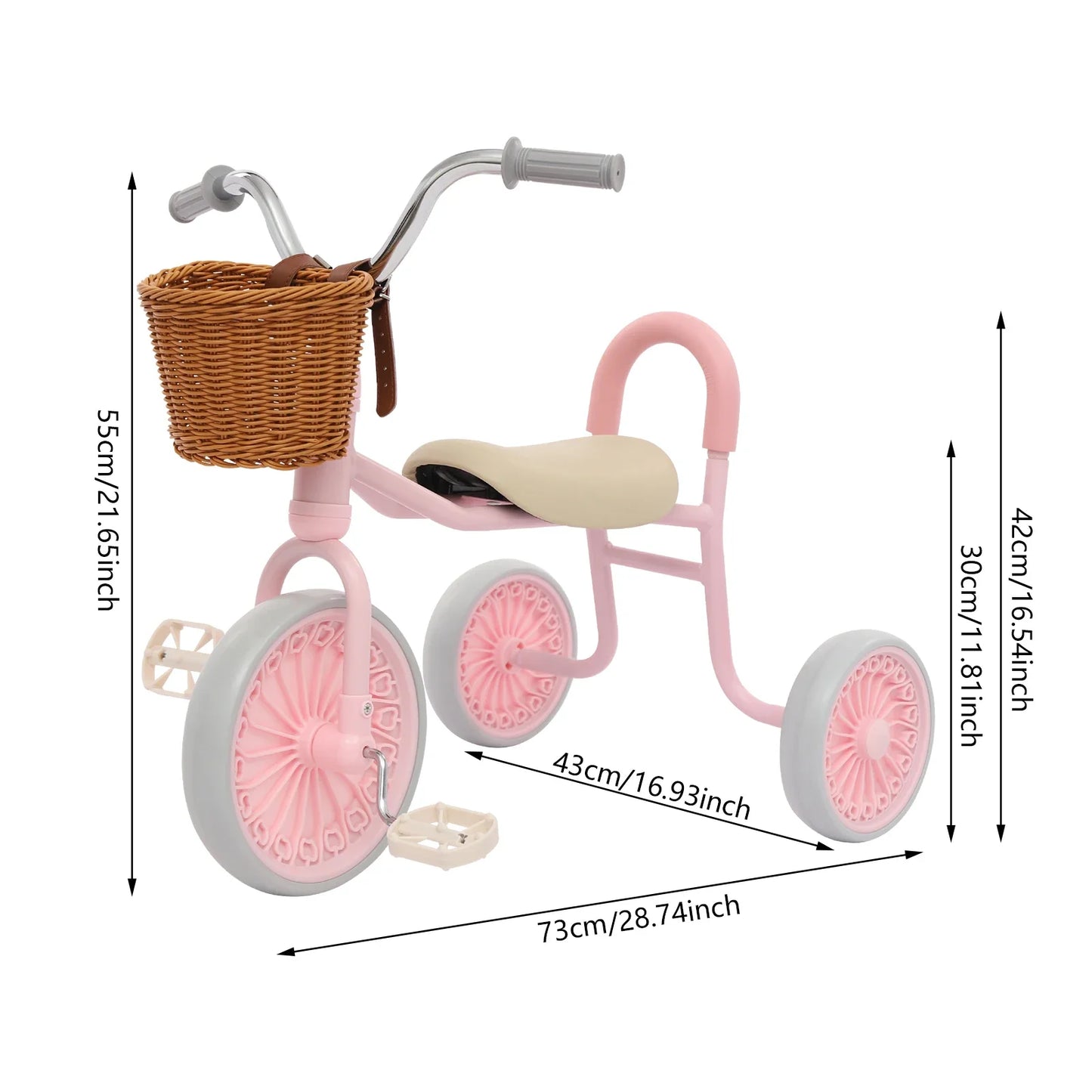 Children Tricycle With Basket And Training Wheels Ages 2-6