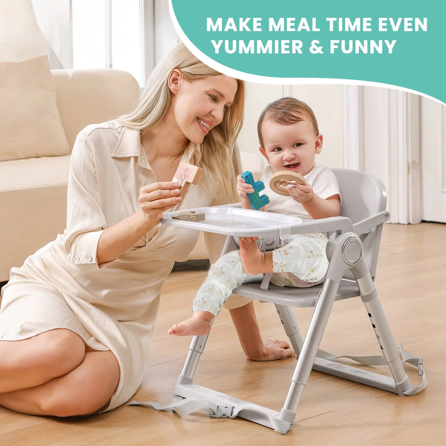 Baby Folding Booster Seat High Chair for Dining Portable Feeding Seat for Children 6 Months to 3 Years